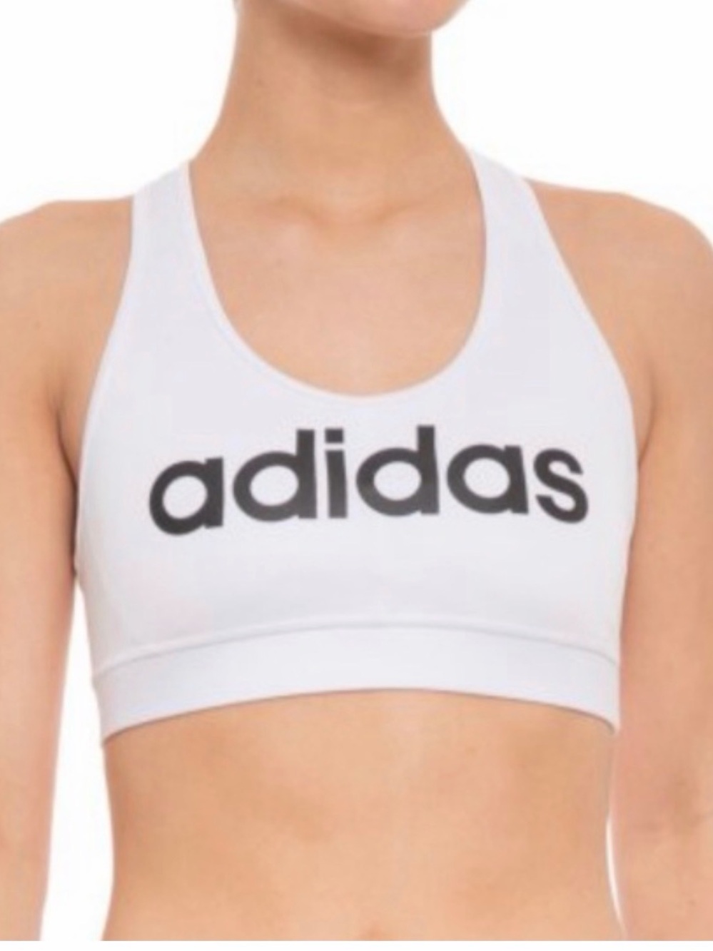 adidas White Racerback Sports Bra with Black Logo